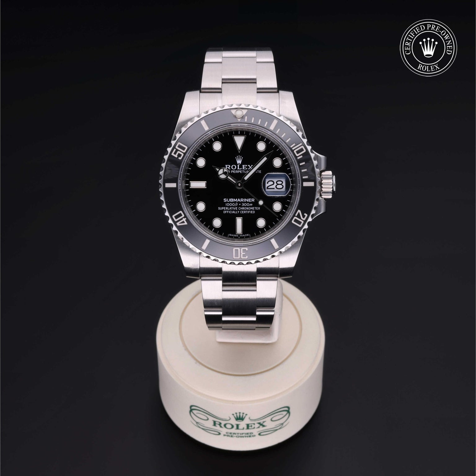Rolex Certified Pre-owned Submariner M116610LN-0001 front on black background