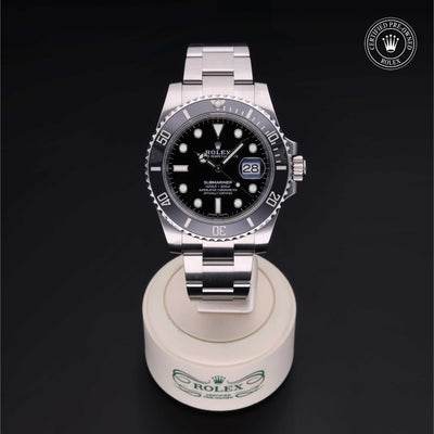 Rolex Certified Pre-owned Submariner M116610LN-0001 front on black background
