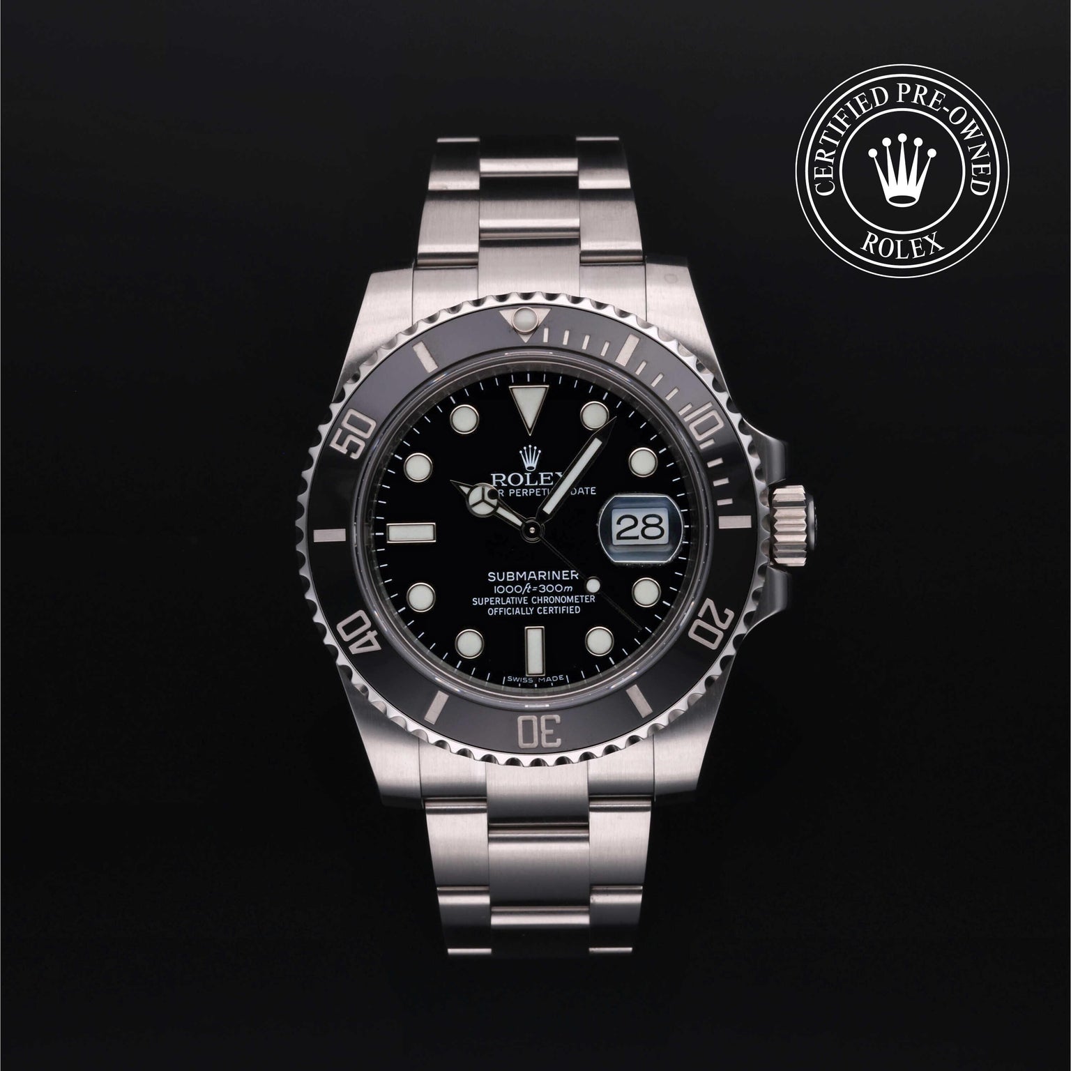 Rolex Certified Pre-owned Submariner M116610LN-0001 front on black background