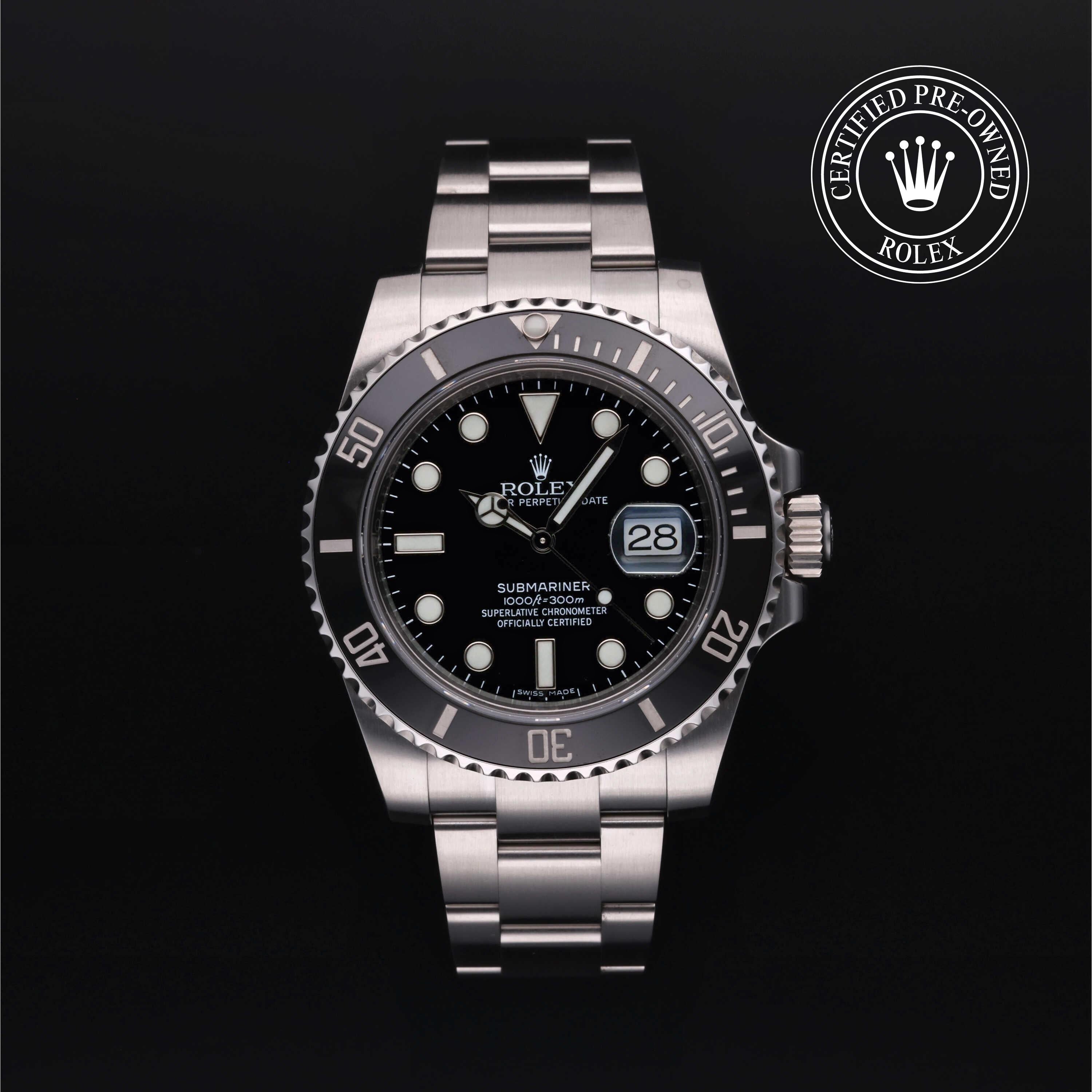 Rolex Certified Pre-owned Submariner M116610LN-0001 front on black background