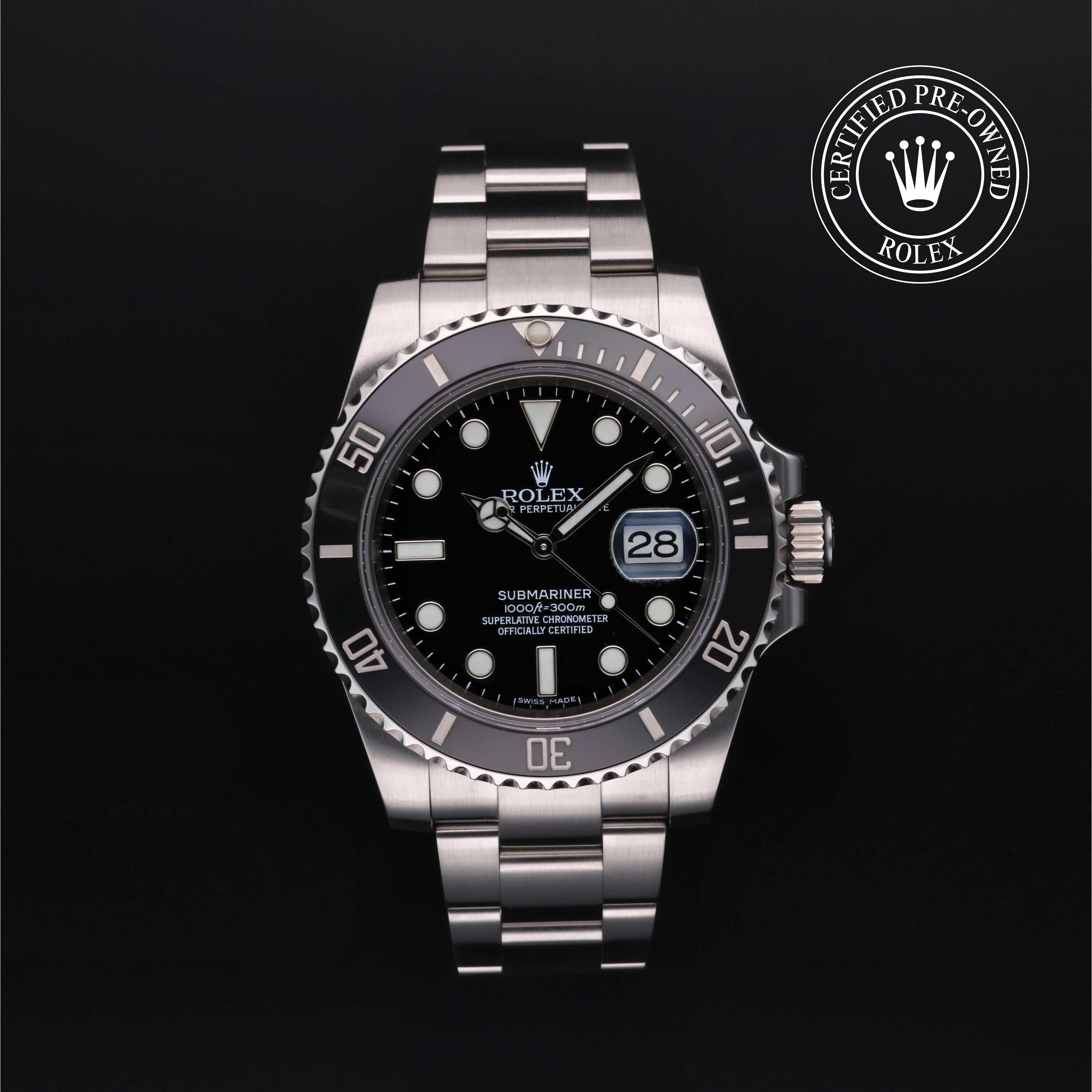 Rolex Certified Pre-owned Submariner M116610LN-0001 front on black background