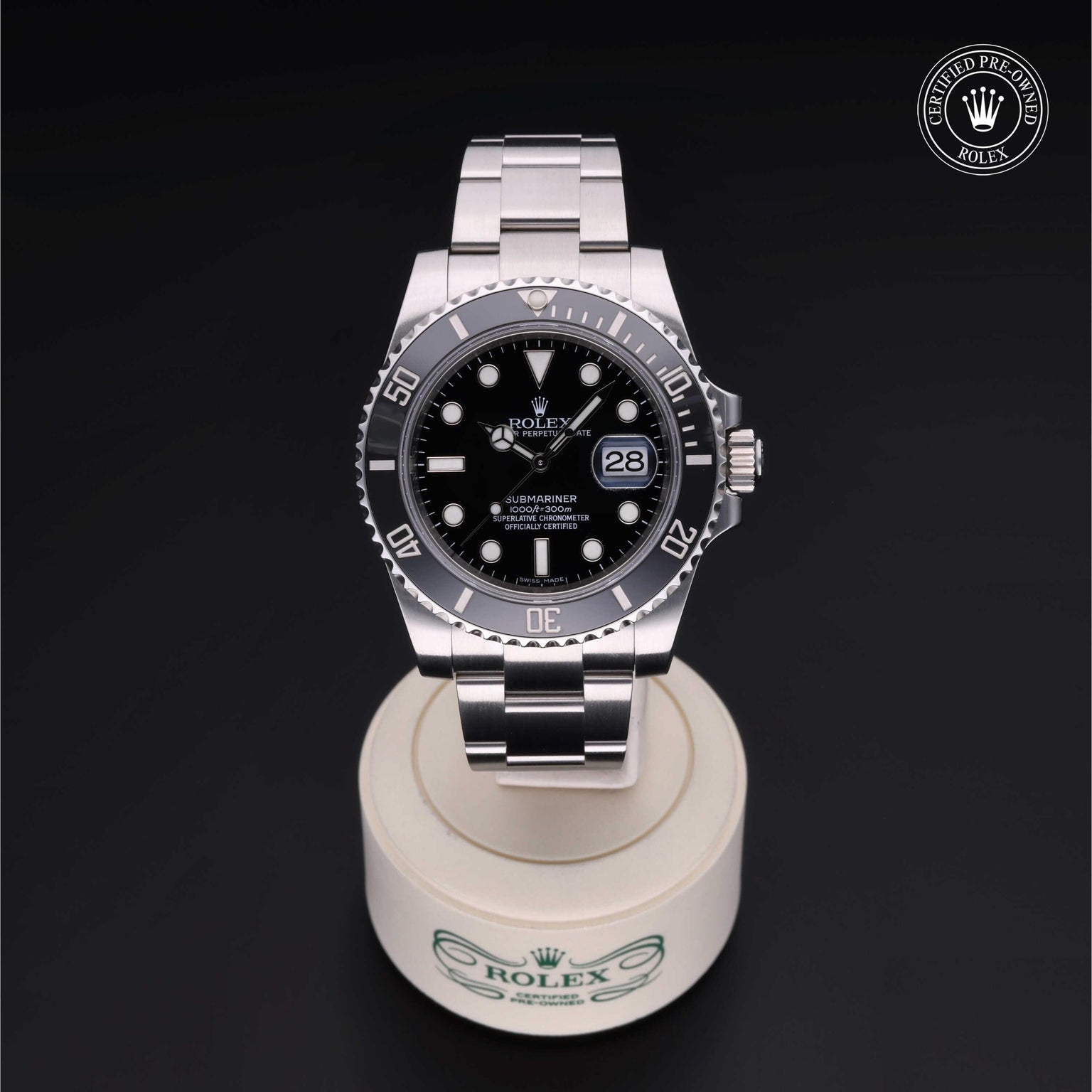 Rolex Certified Pre-owned Submariner M116610LN-0001 front on black background