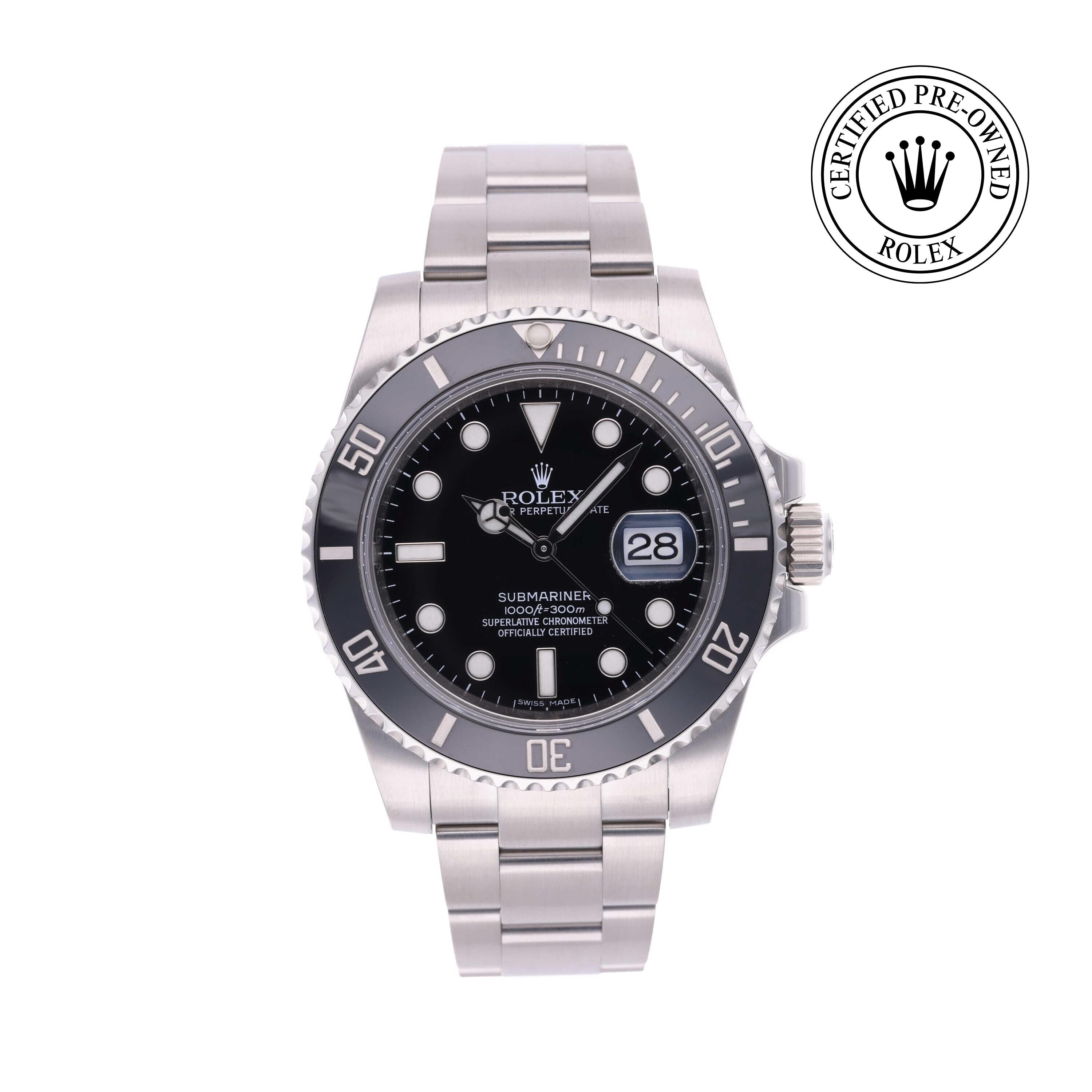 Rolex Certified Pre-owned Submariner M116610LN-0001 front on white background