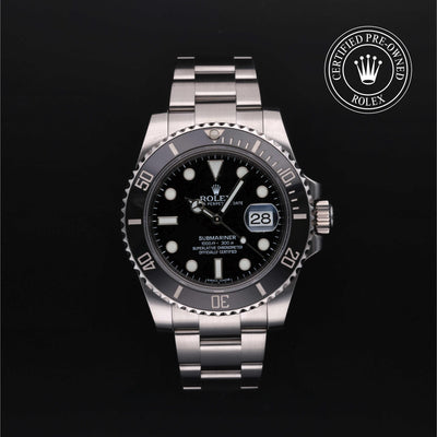 Rolex Certified Pre-owned Submariner M116610LN-0001 front on black background