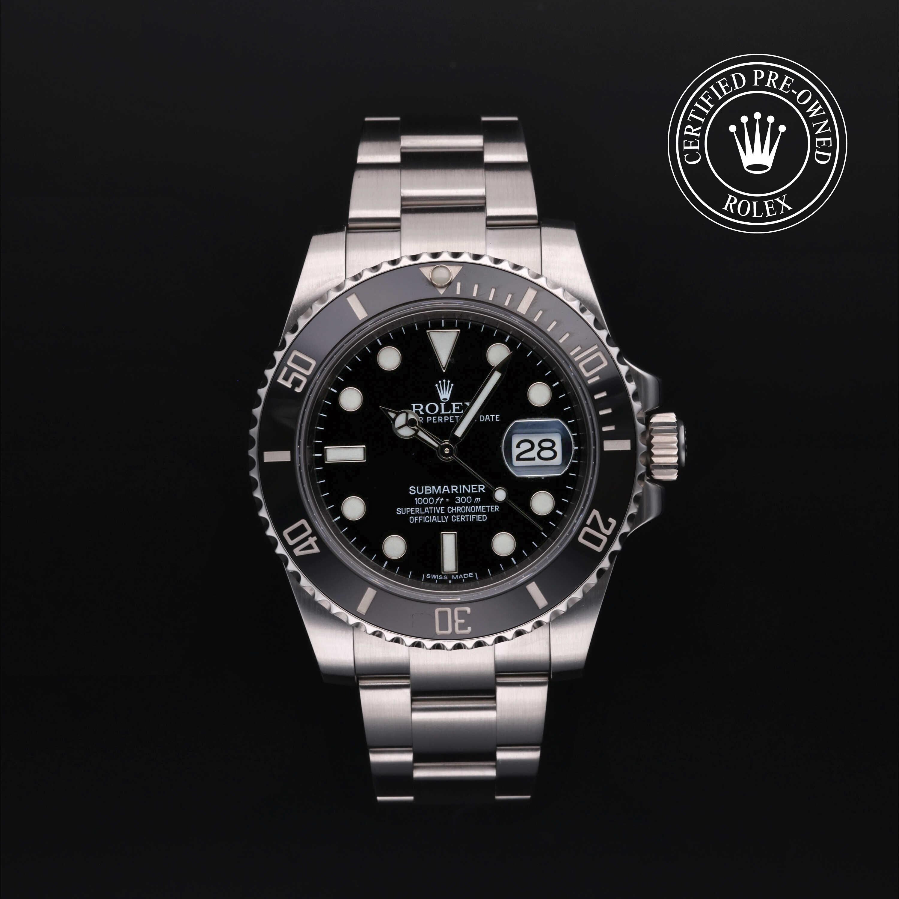 Rolex Certified Pre-owned Submariner M116610LN-0001 front on black background