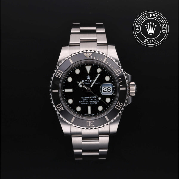 Rolex Certified Pre-owned Submariner M116610LN-0001 front on black background