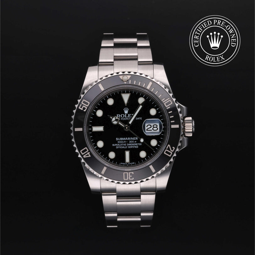 Rolex Certified Pre-owned Submariner M116610LN-0001 front on black background