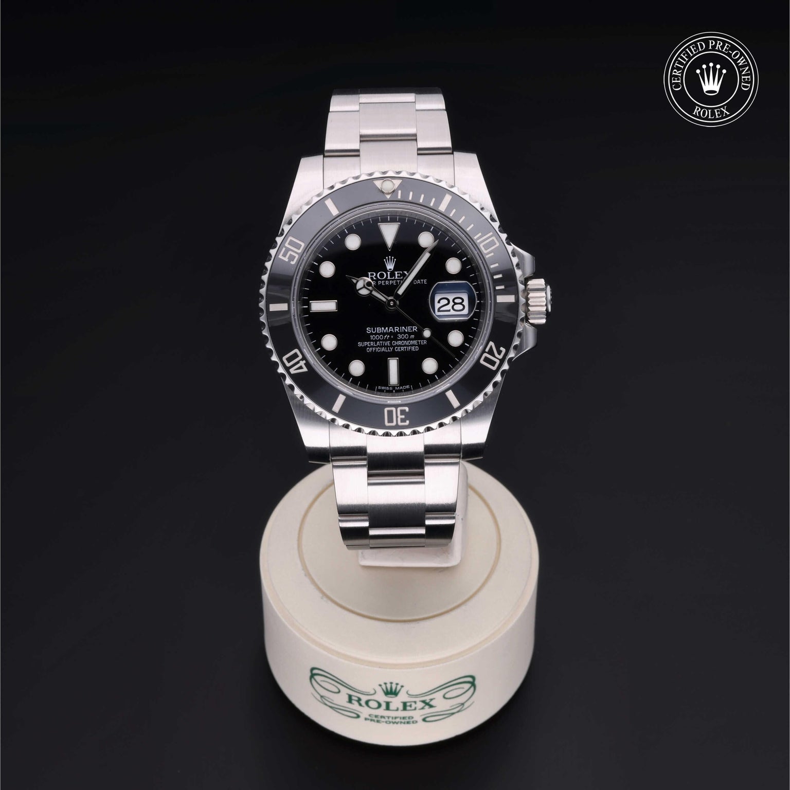 Rolex Certified Pre-owned Submariner M116610LN-0001 front on black background