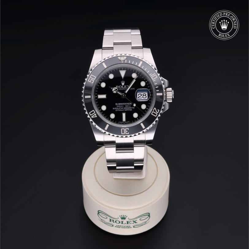 Rolex Certified Pre-owned Submariner M116610LN-0001 front on black background