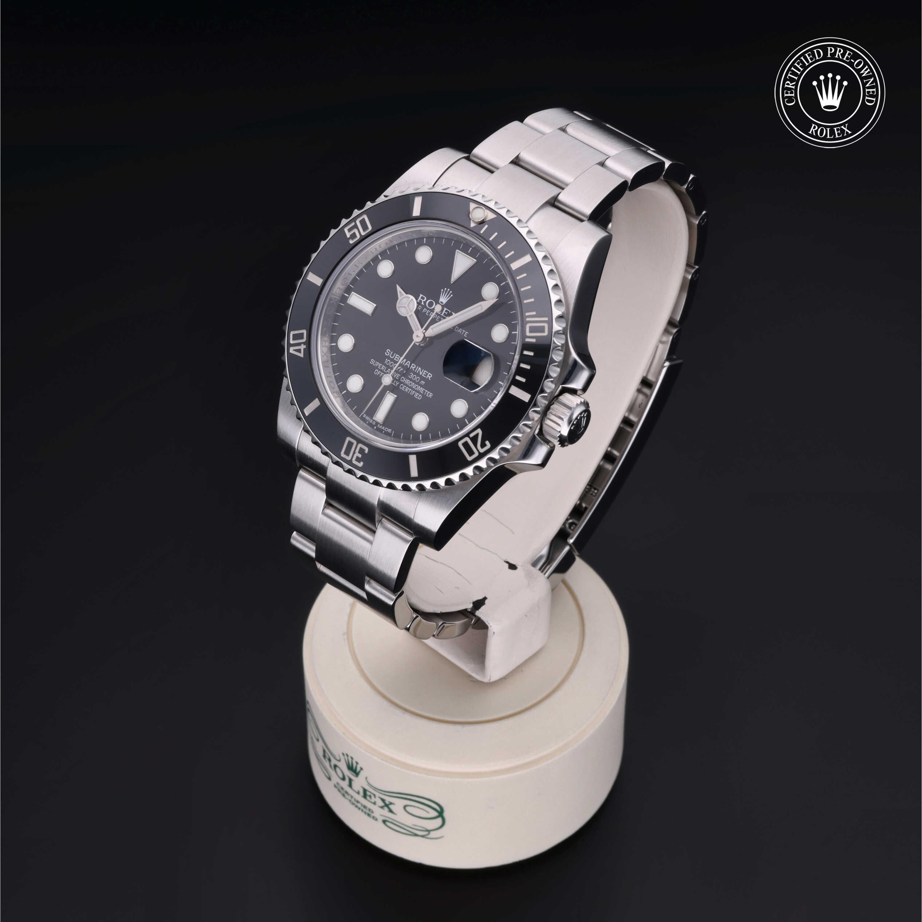 Rolex Certified Pre-owned Submariner M116610LN-0001 front on black background
