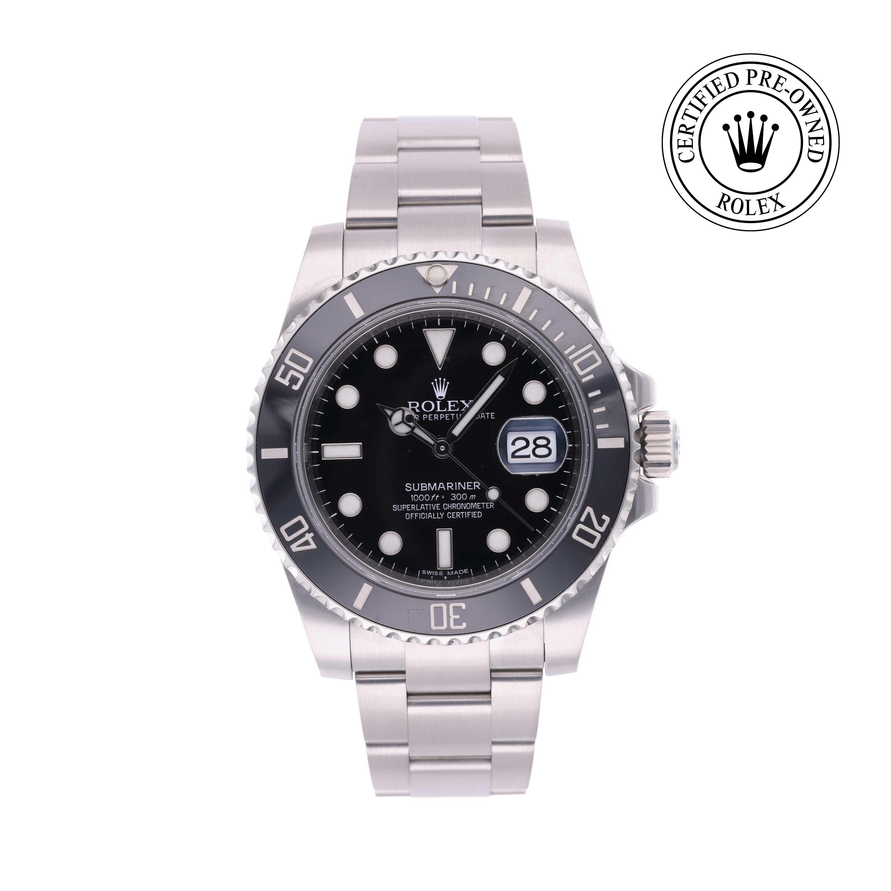 Rolex Certified Pre-owned Submariner M116610LN-0001 front on white background