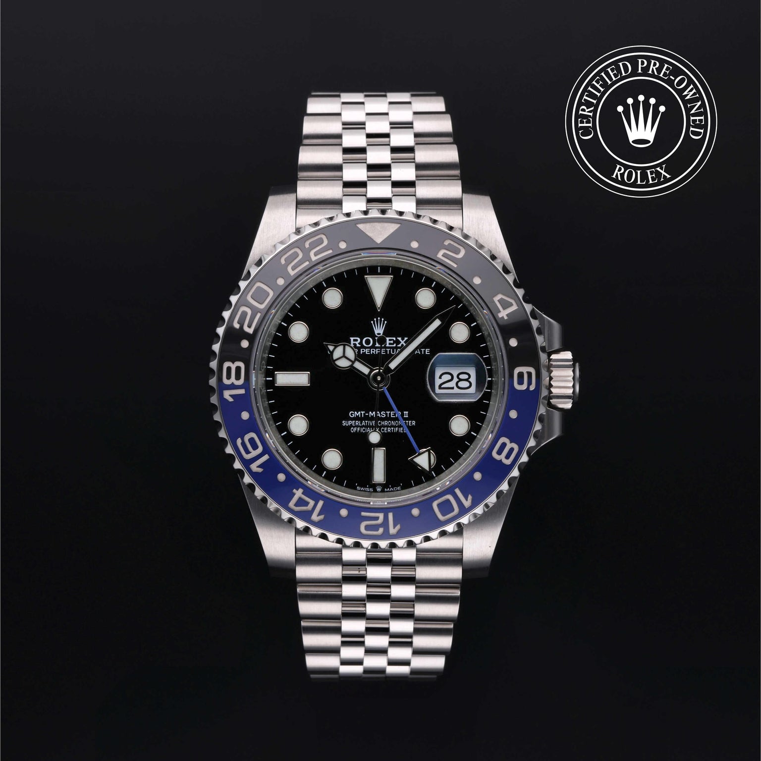 Rolex CPO GMT M126710BLNR front on white background
