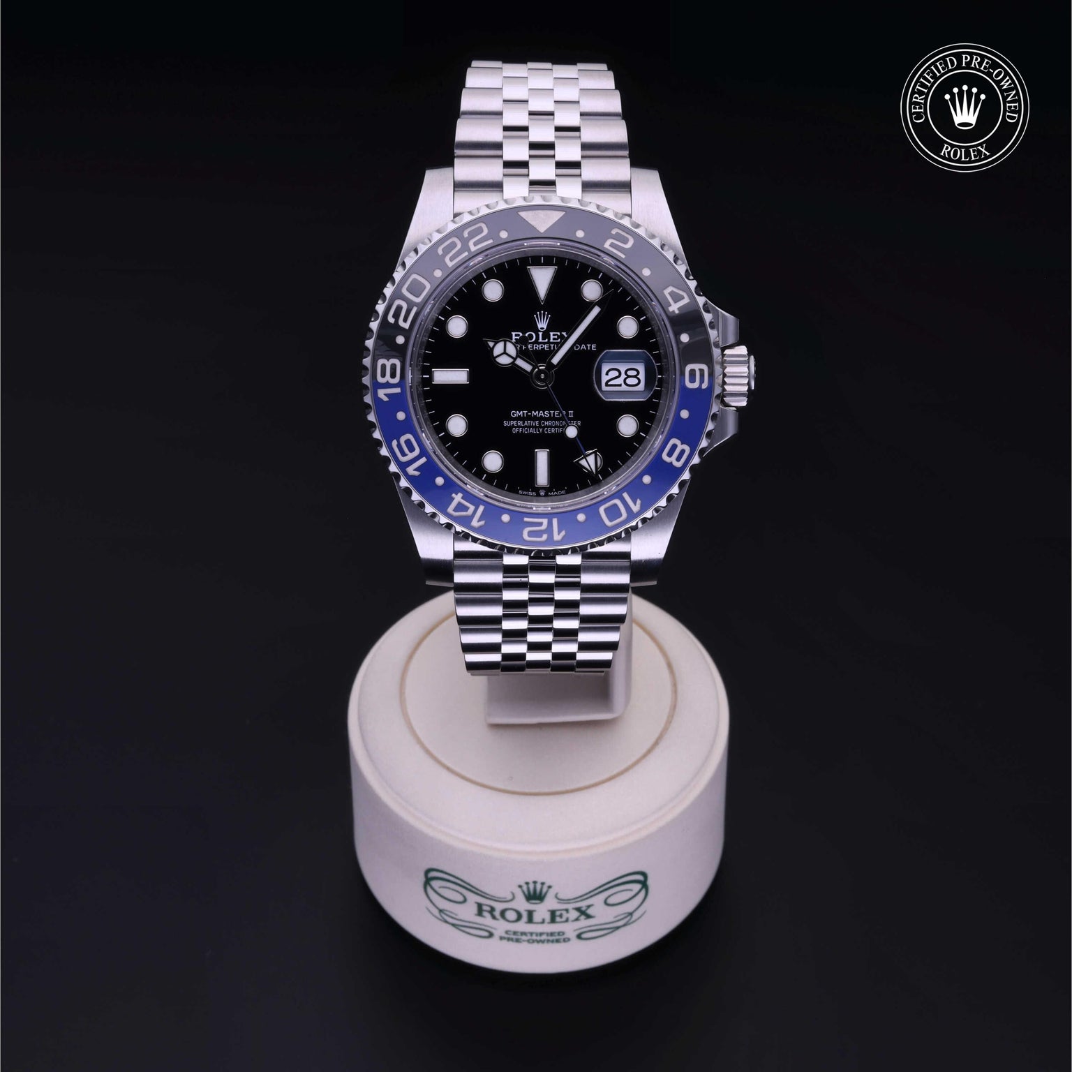 Rolex CPO GMT M126710BLNR front on white background
