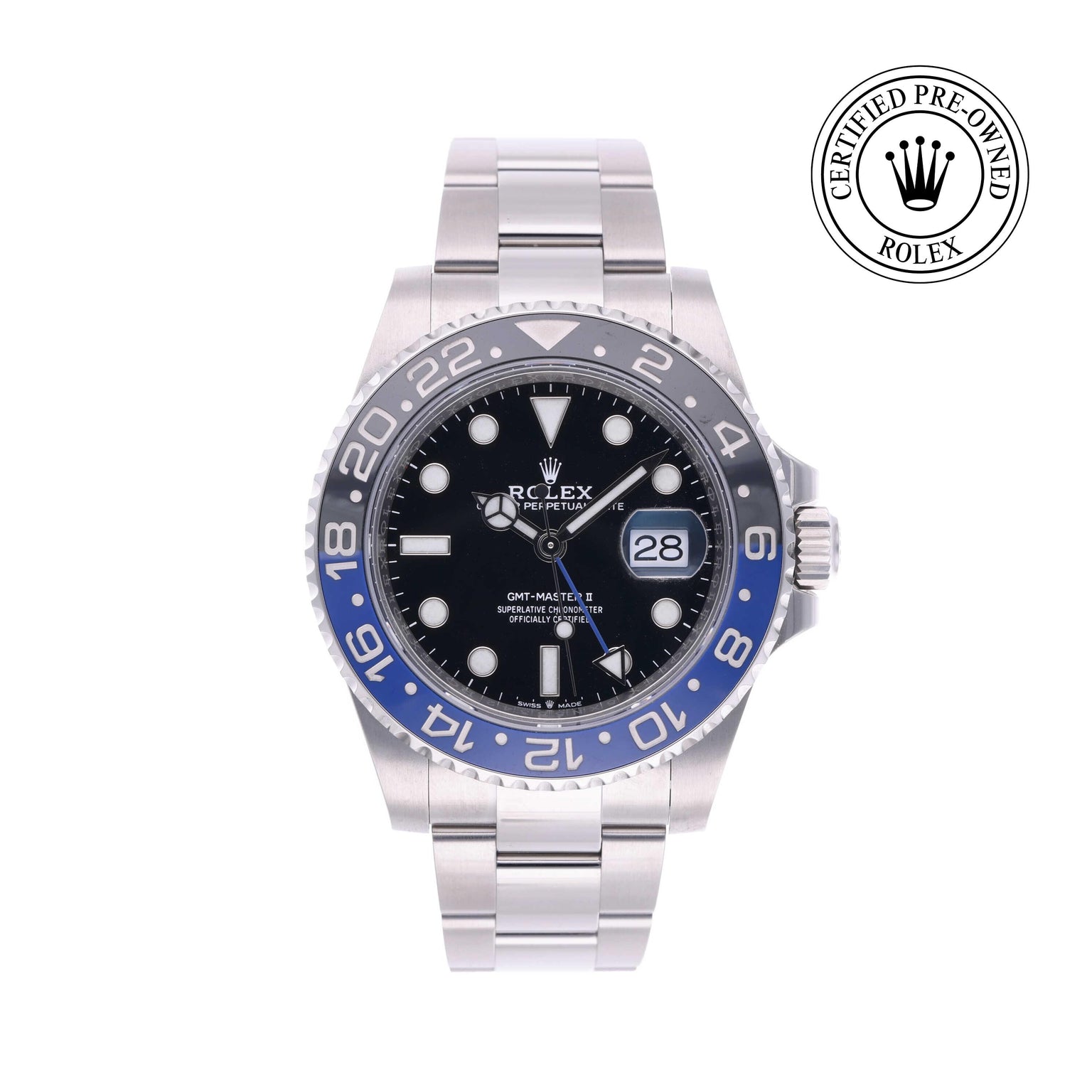 Rolex CPO GMT M126710BLNR front on white background