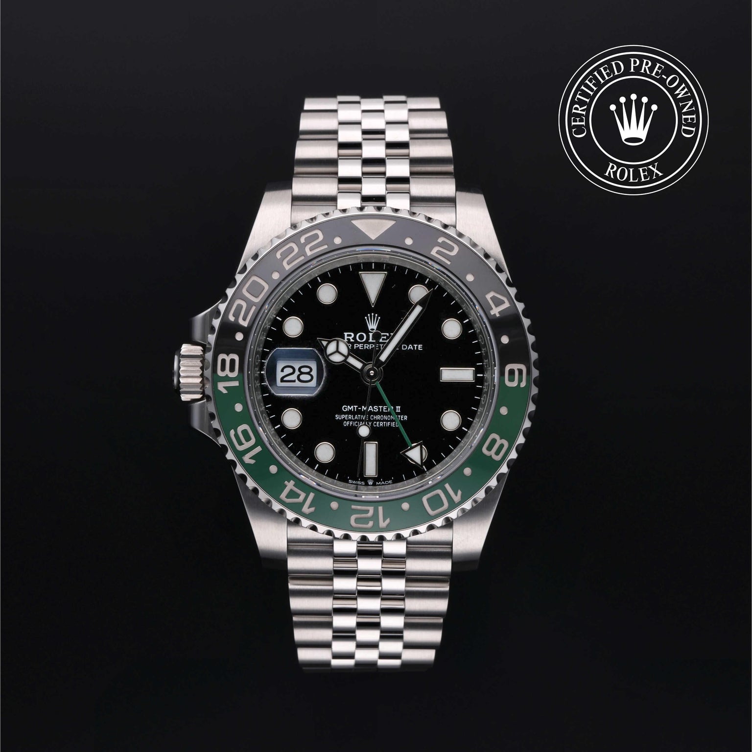 Rolex Certified Pre-owned GMT M126720VTNR-0002 front on black background