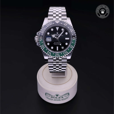 Rolex Certified Pre-owned GMT M126720VTNR-0002 front on black background
