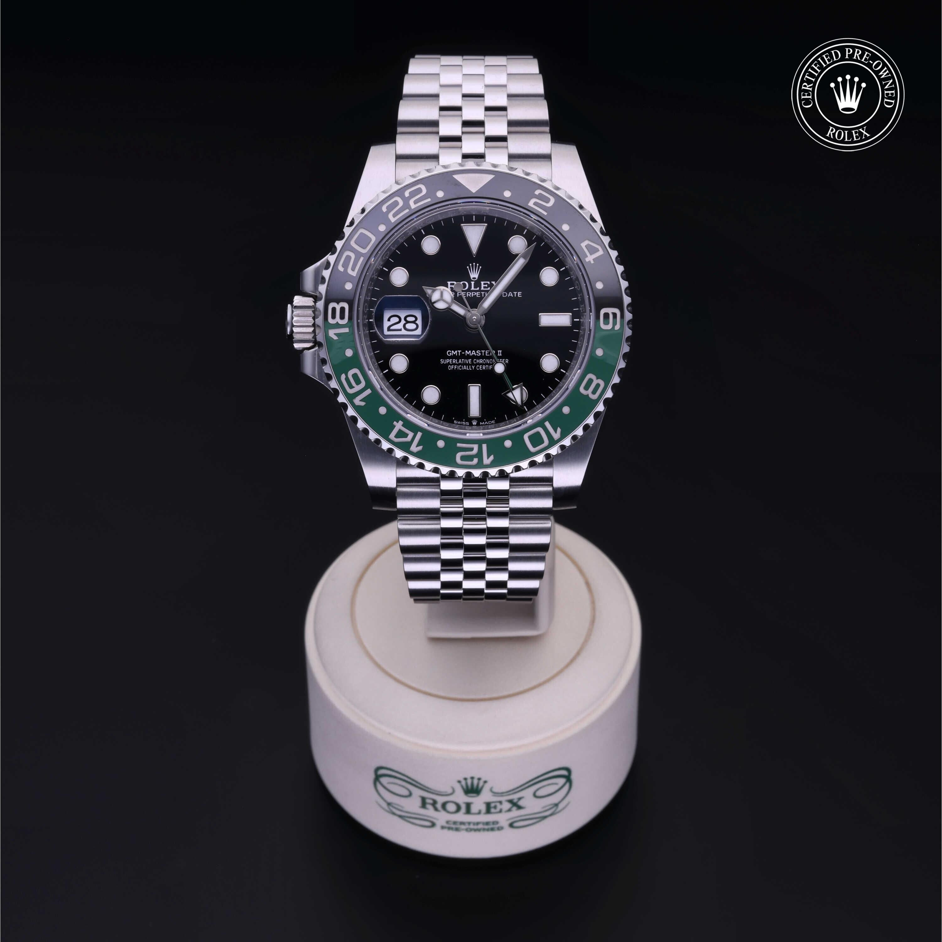 Rolex Certified Pre-owned GMT M126720VTNR-0002 front on black background