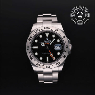 Rolex Certified Pre-owned Explorer M216570-0002 front on black background