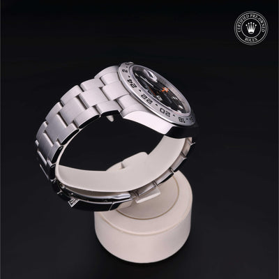 Rolex Certified Pre-owned Explorer M216570-0002 front on black background