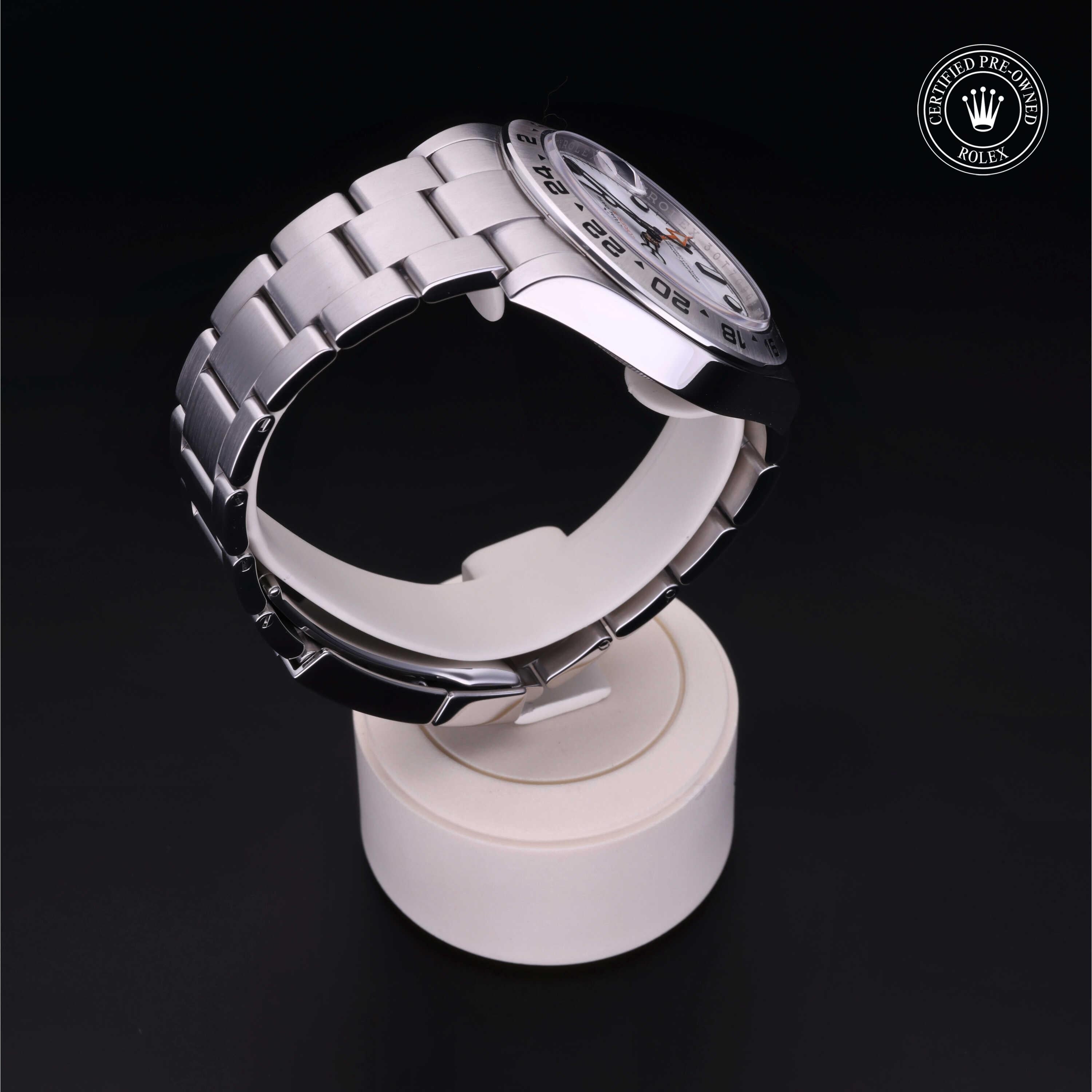 Rolex Certified Pre-owned Explorer M216570-0001 front on black background