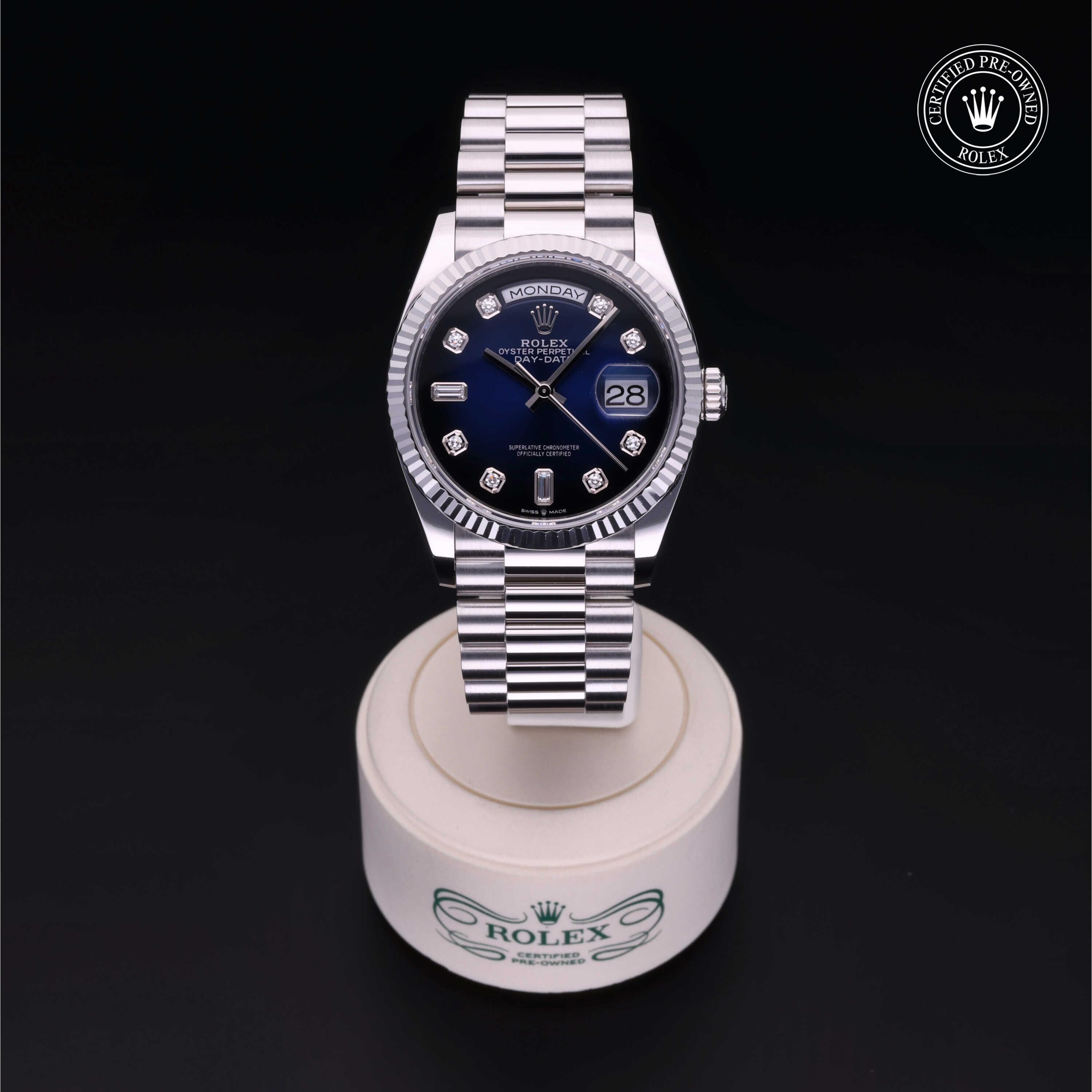 Rolex Certified Pre-owned Day-date M128236-0005 front on black background