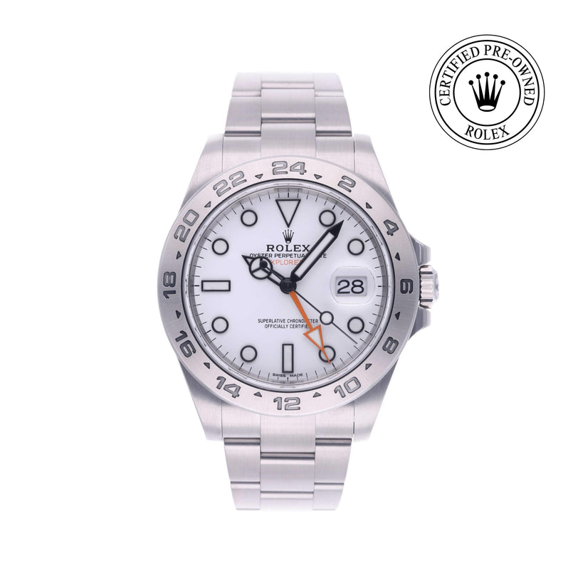Rolex Certified Pre-owned Explorer II M216570-0001 front on white background