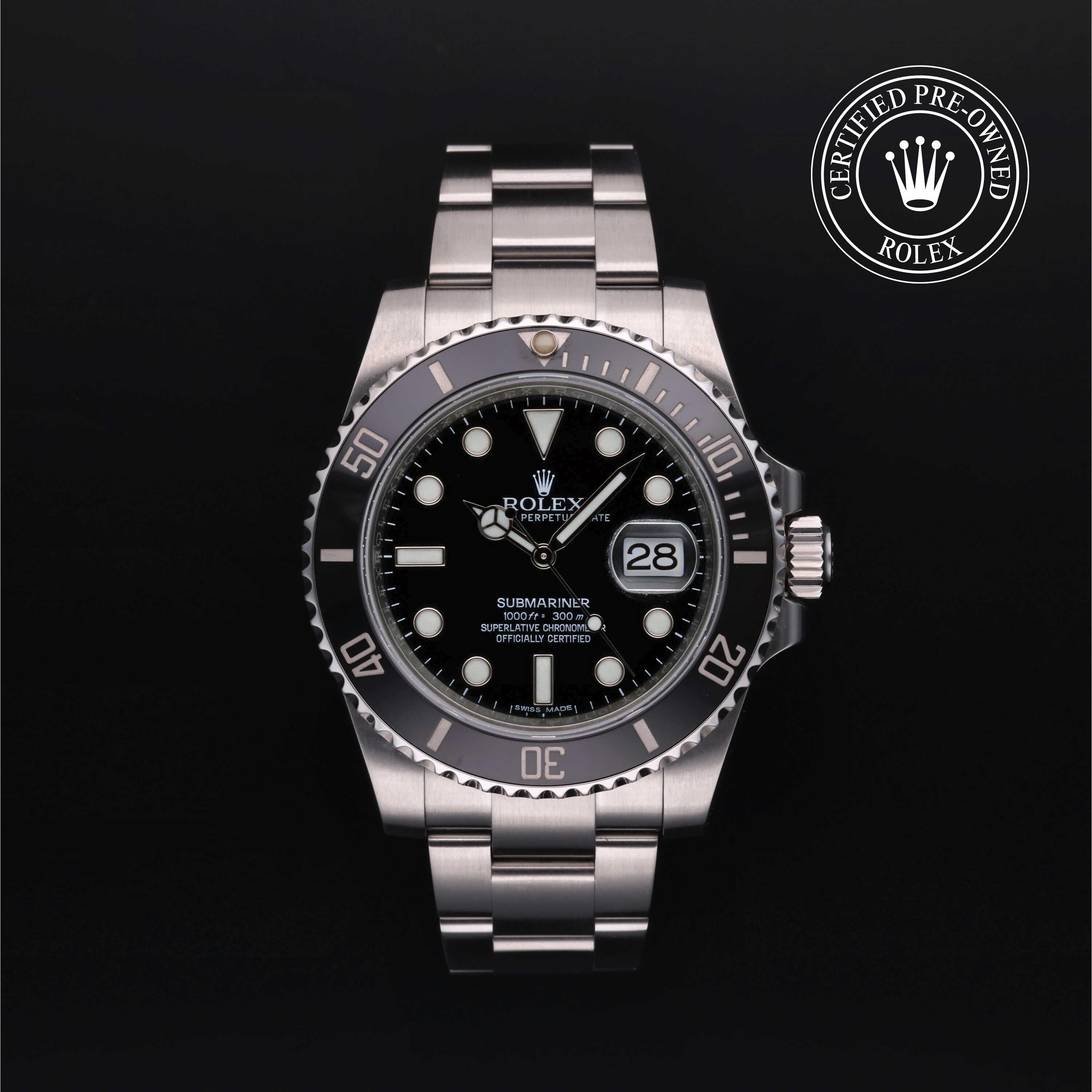 Rolex Certified Pre-owned Submariner M116610LN-0001 front on black background