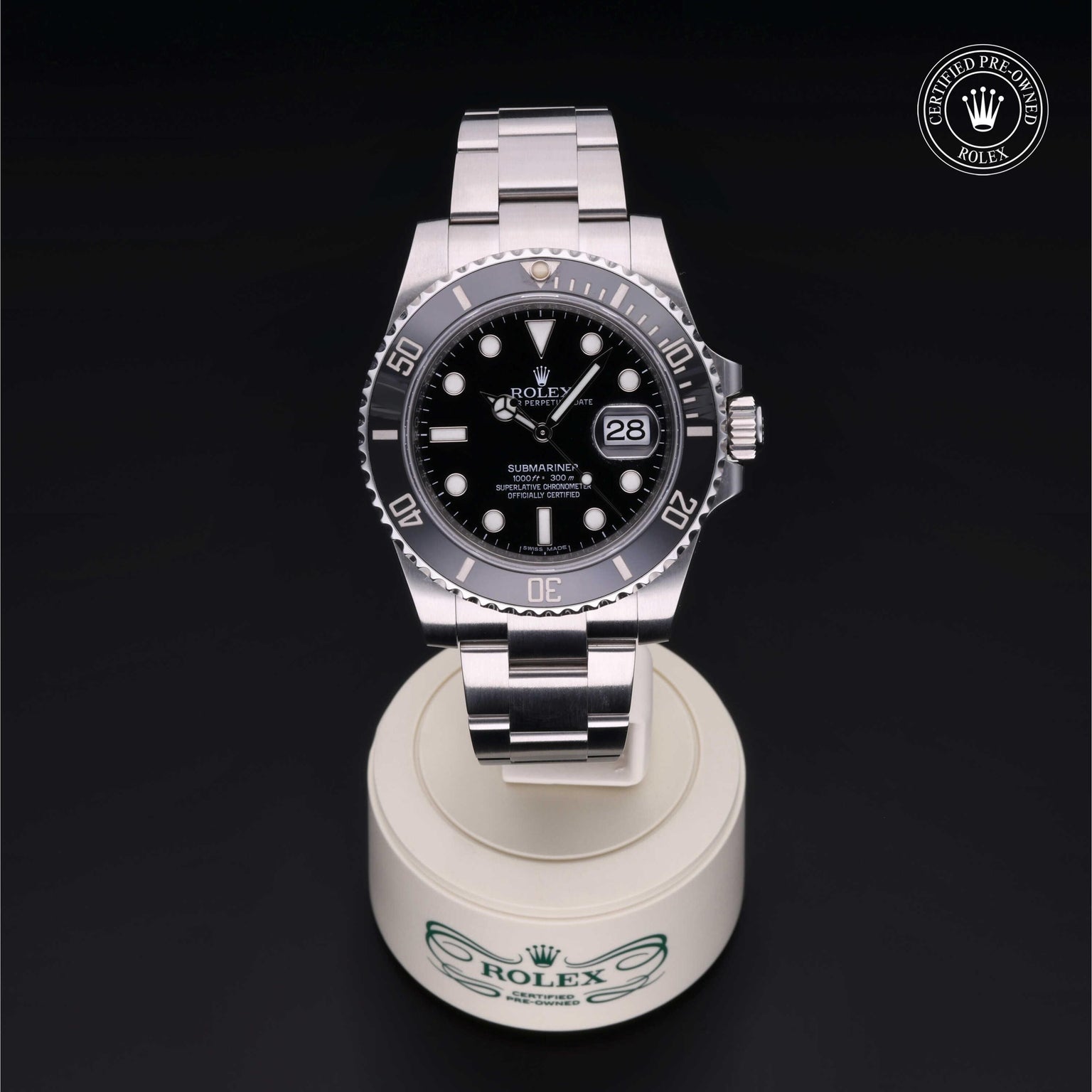 Rolex Certified Pre-owned Submariner M116610LN-0001 front on black background