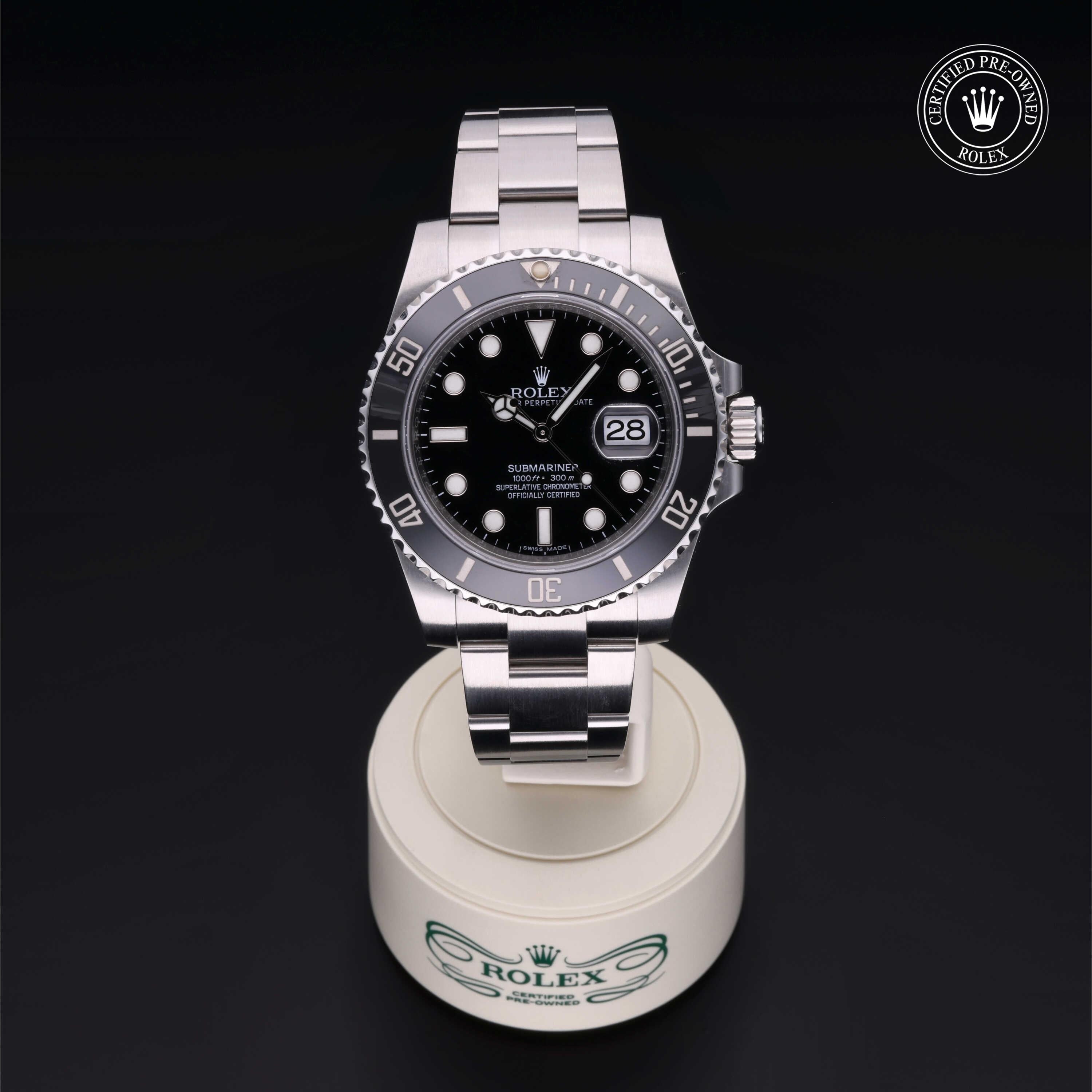Rolex Certified Pre-owned Submariner M116610LN-0001 front on black background