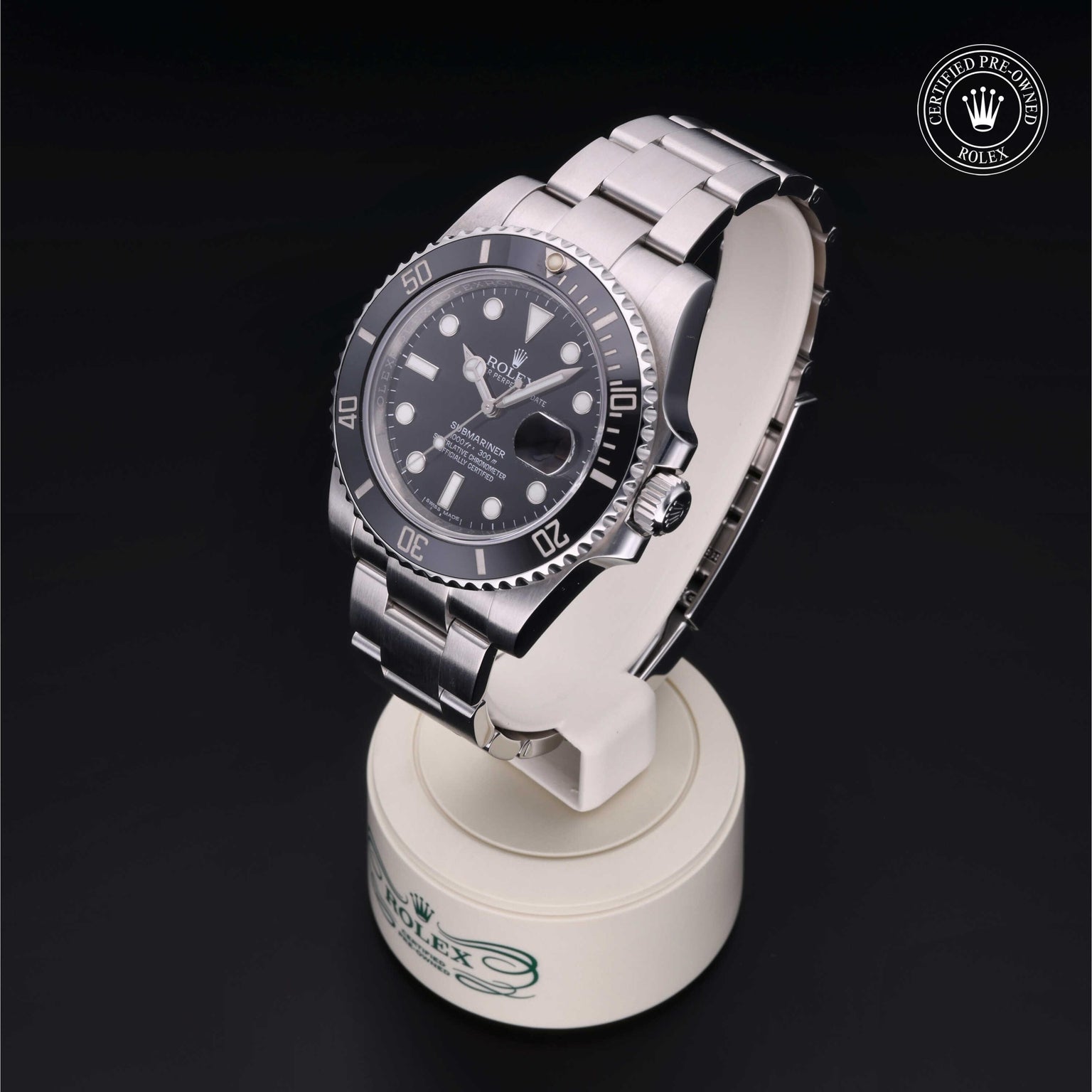 Rolex Certified Pre-owned Submariner M116610LN-0001 front on black background