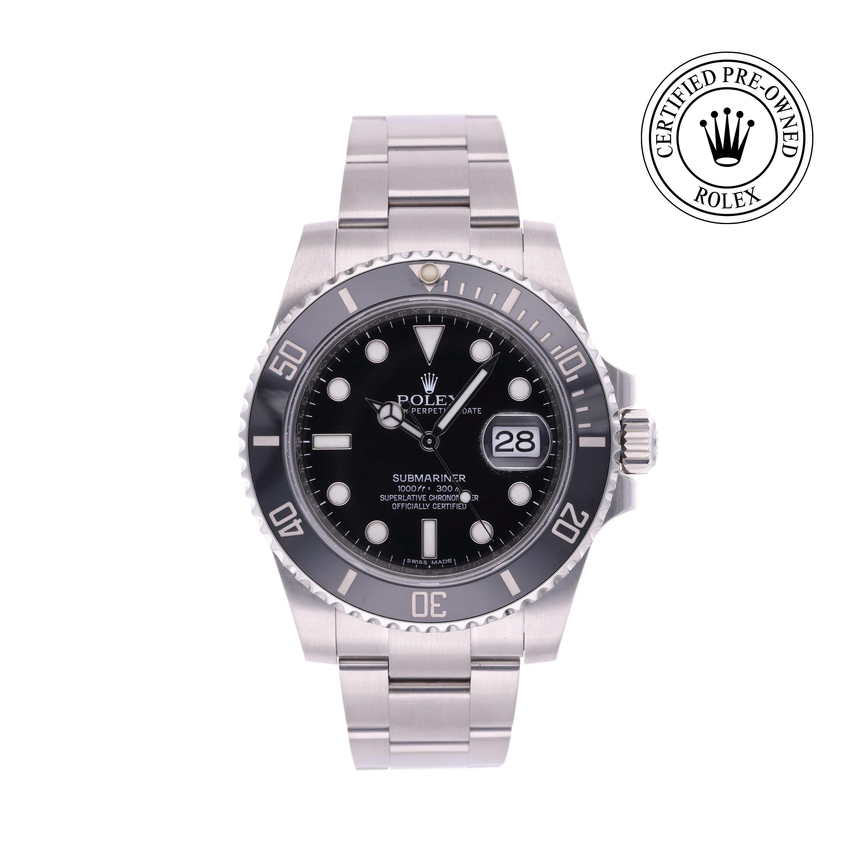Rolex Certified Pre-owned Submariner M116610LN-0001 front on white background