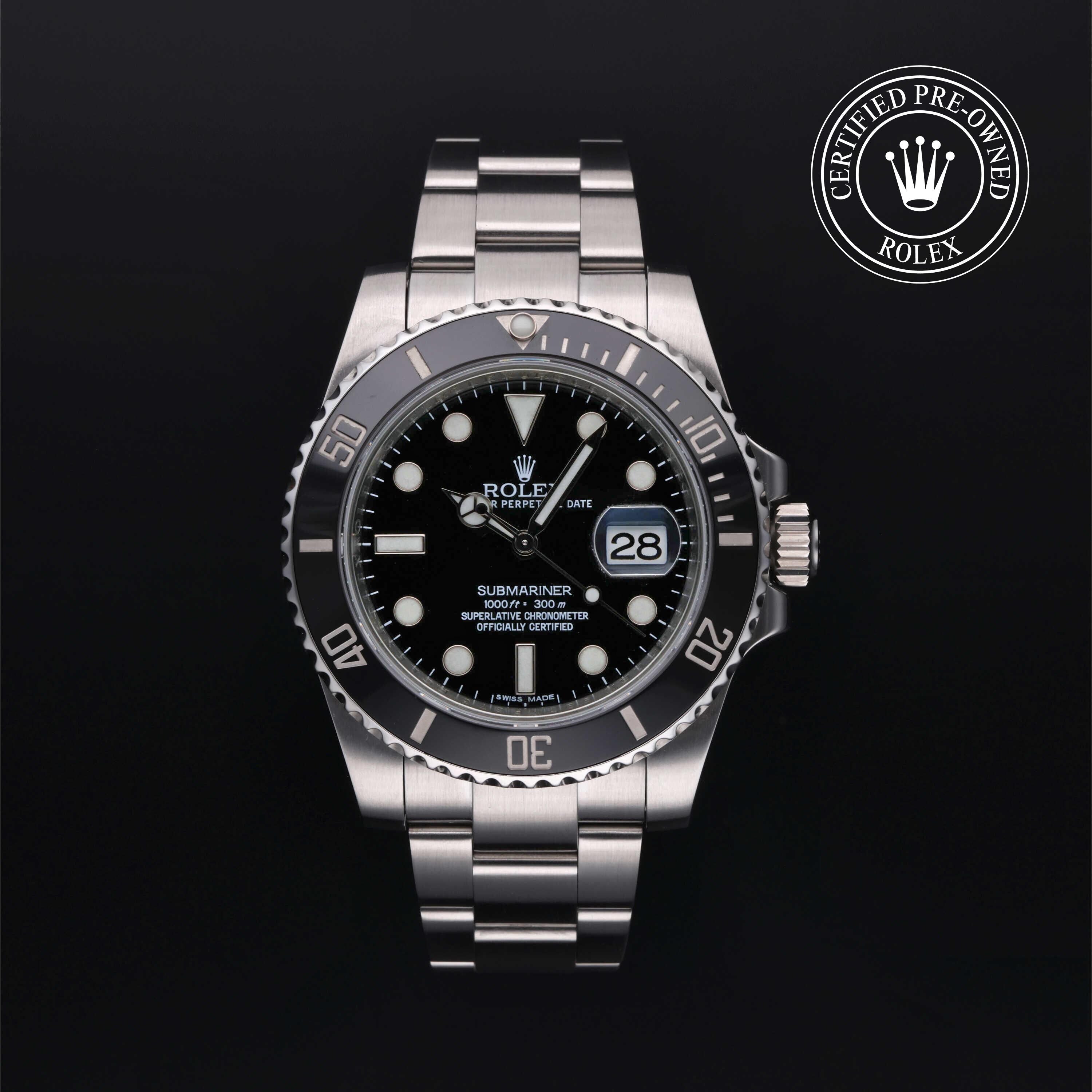 Rolex Certified Pre-owned Submariner M116610LN-0001 front on black background