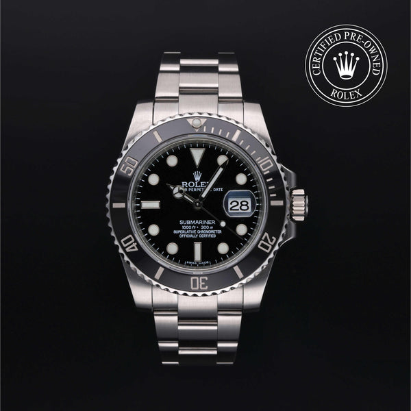Rolex Certified Pre-owned Submariner M116610LN-0001 front on black background