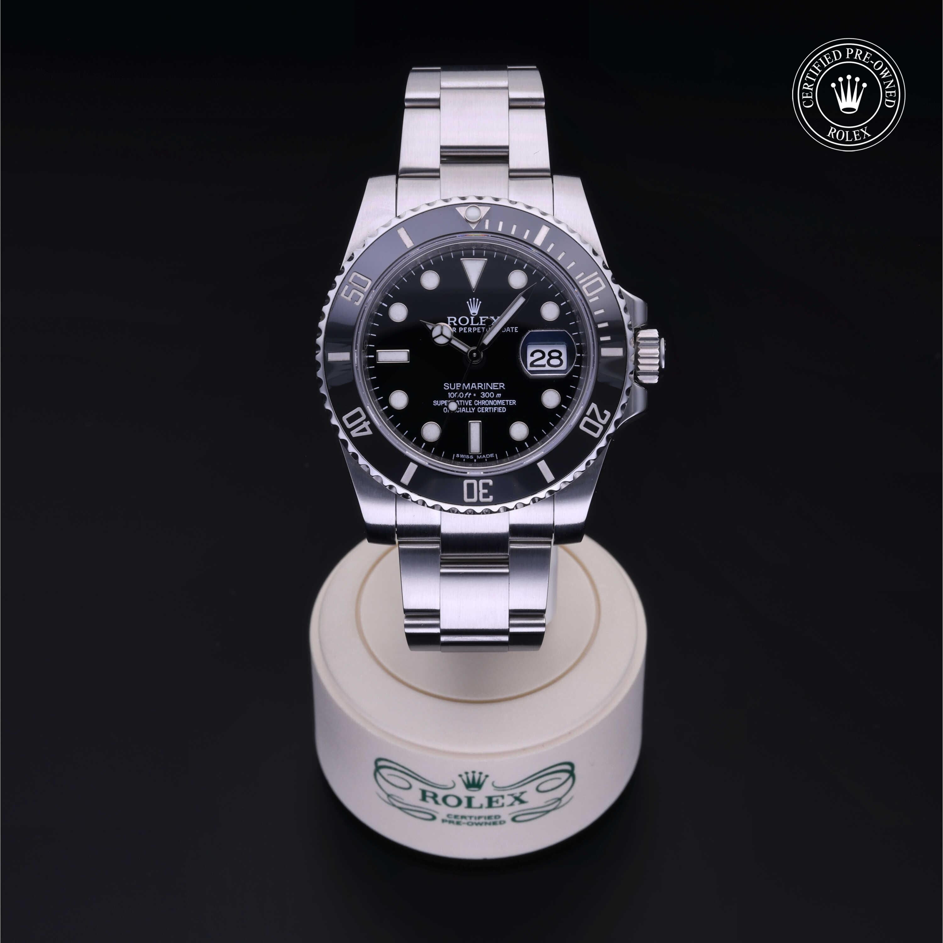 Rolex Certified Pre-owned Submariner M116610LN-0001 front on black background