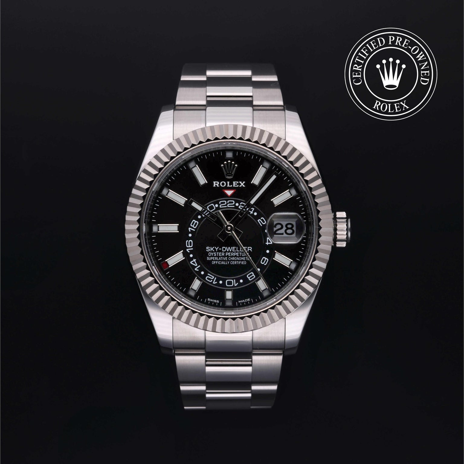 Rolex Certified Pre-owned Sky-Dweller M326934-0005 front on black background