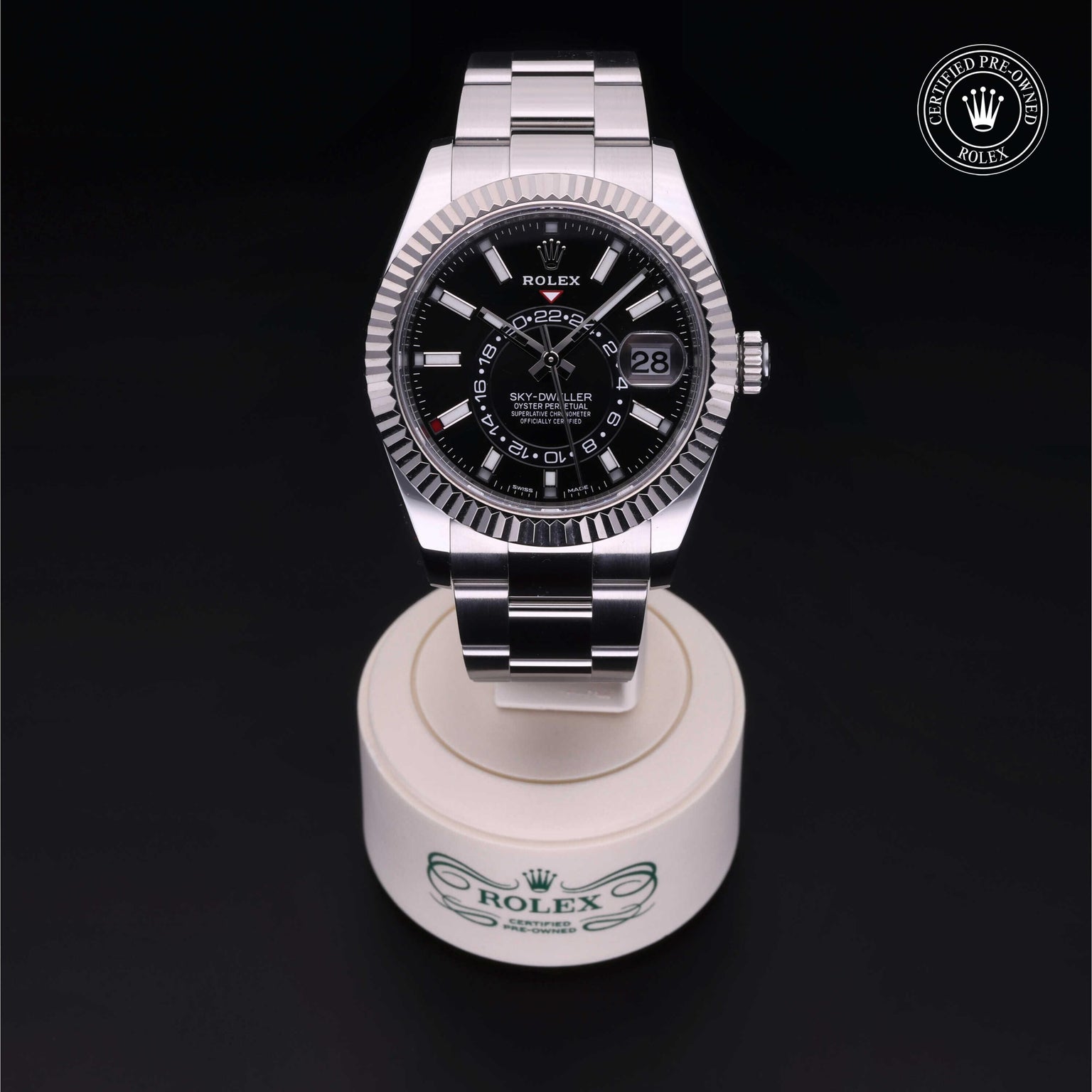 Rolex Certified Pre-owned Sky-Dweller M326934-0005 front on black background
