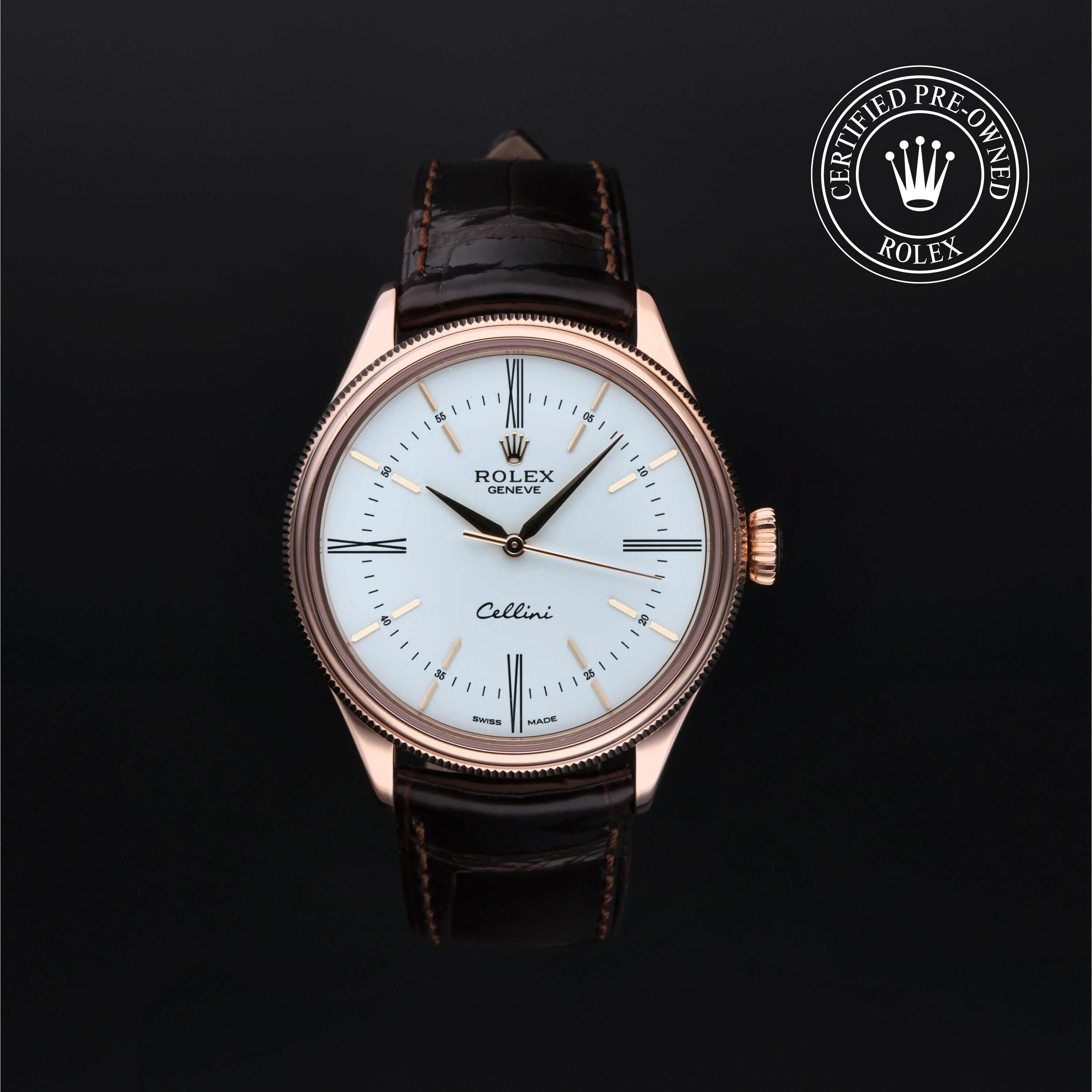 Rolex Certified Pre-owned Cellini M50505-0006 front on black background