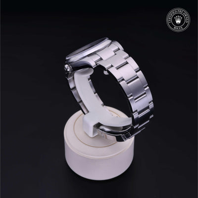 Rolex Certified Pre-owned Oyster Perpetual M114200-0014 front on black background