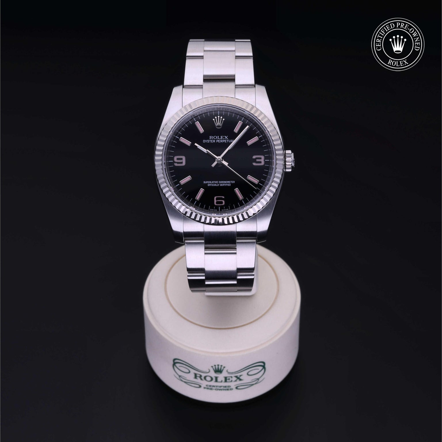 Rolex CPO Oyster Perpetual M116034 front on white background