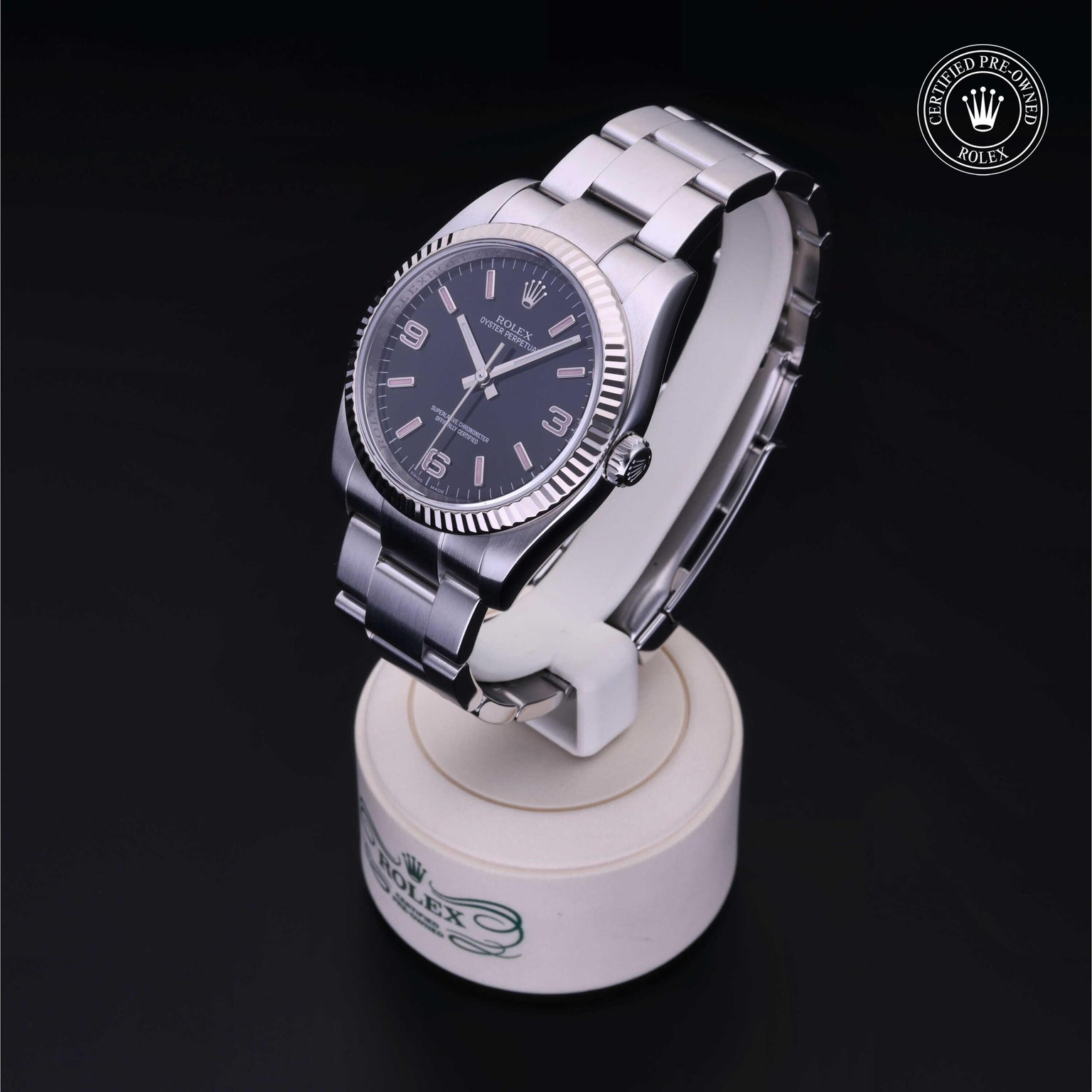 Rolex CPO Oyster Perpetual M116034 front on white background