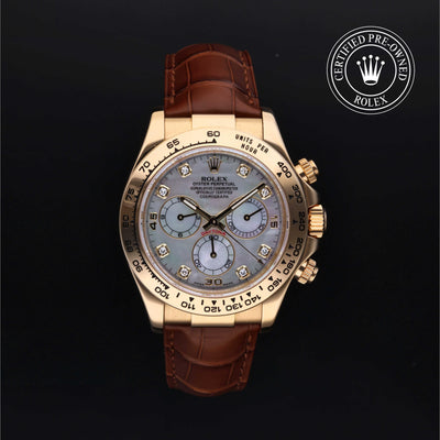 Rolex Certified Pre-owned Daytona M116518-0102 front on black background