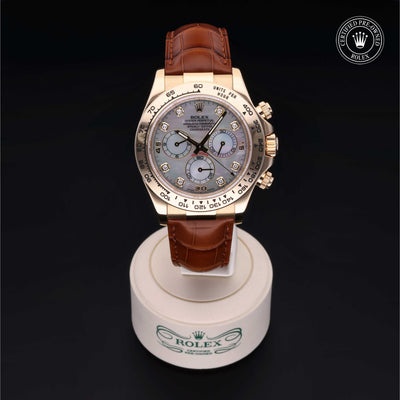 Rolex Certified Pre-owned Daytona M116518-0102 front on black background