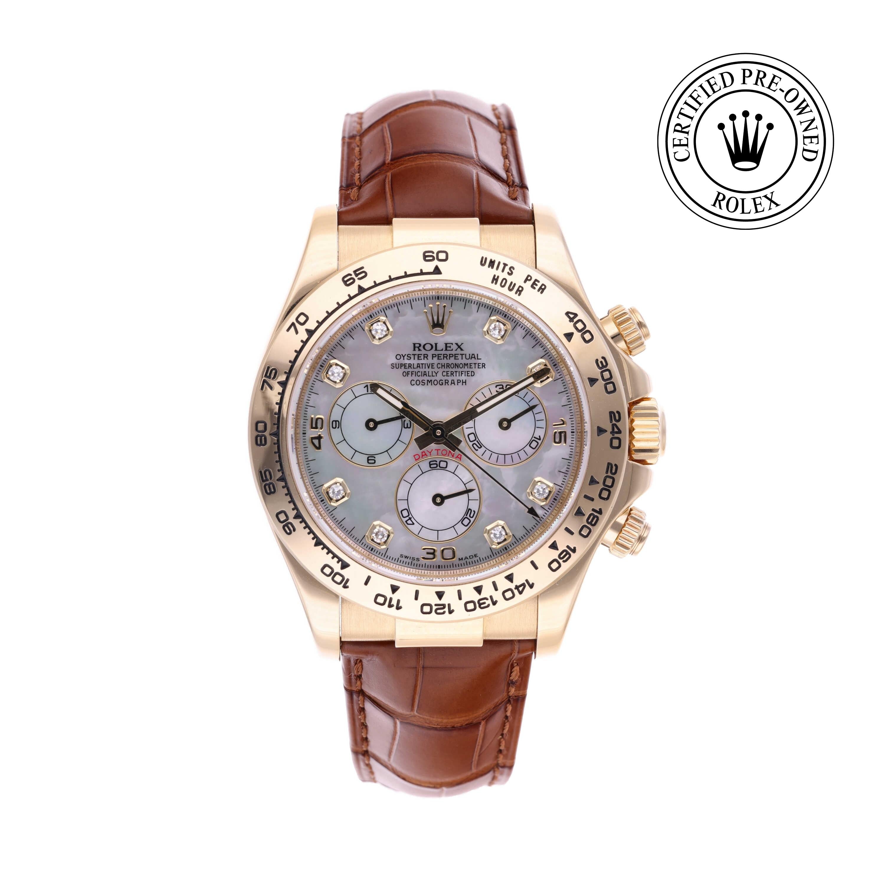 Rolex Certified Pre-owned Daytona M116518-0102 front on white background