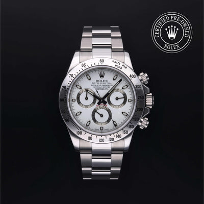 Rolex Certified Pre-owned Daytona M116520-0016 front on black background