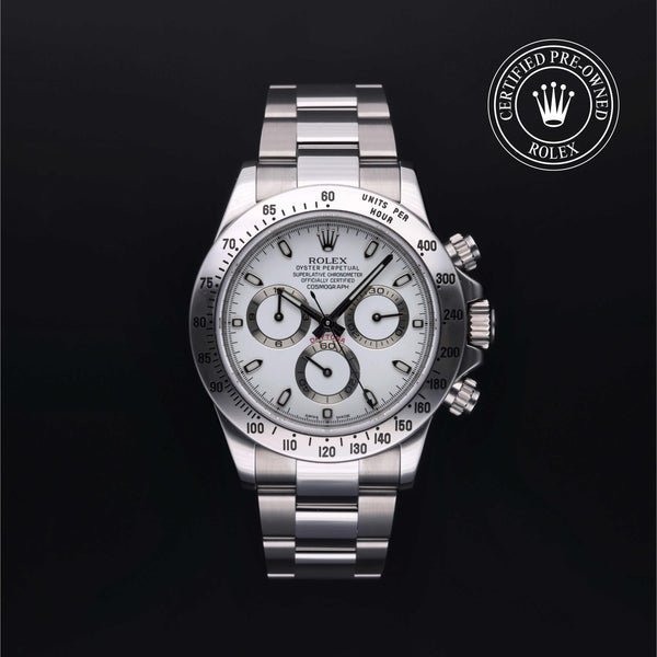 Rolex Certified Pre-owned Daytona M116520-0016 front on black background