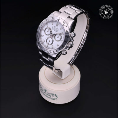 Rolex Certified Pre-owned Daytona M116520-0016 front on black background