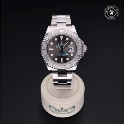 Rolex Certified Pre-owned Yacht-Master M116622-0003 front on black background