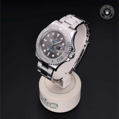 Rolex Certified Pre-owned Yacht-Master M116622-0003 front on black background