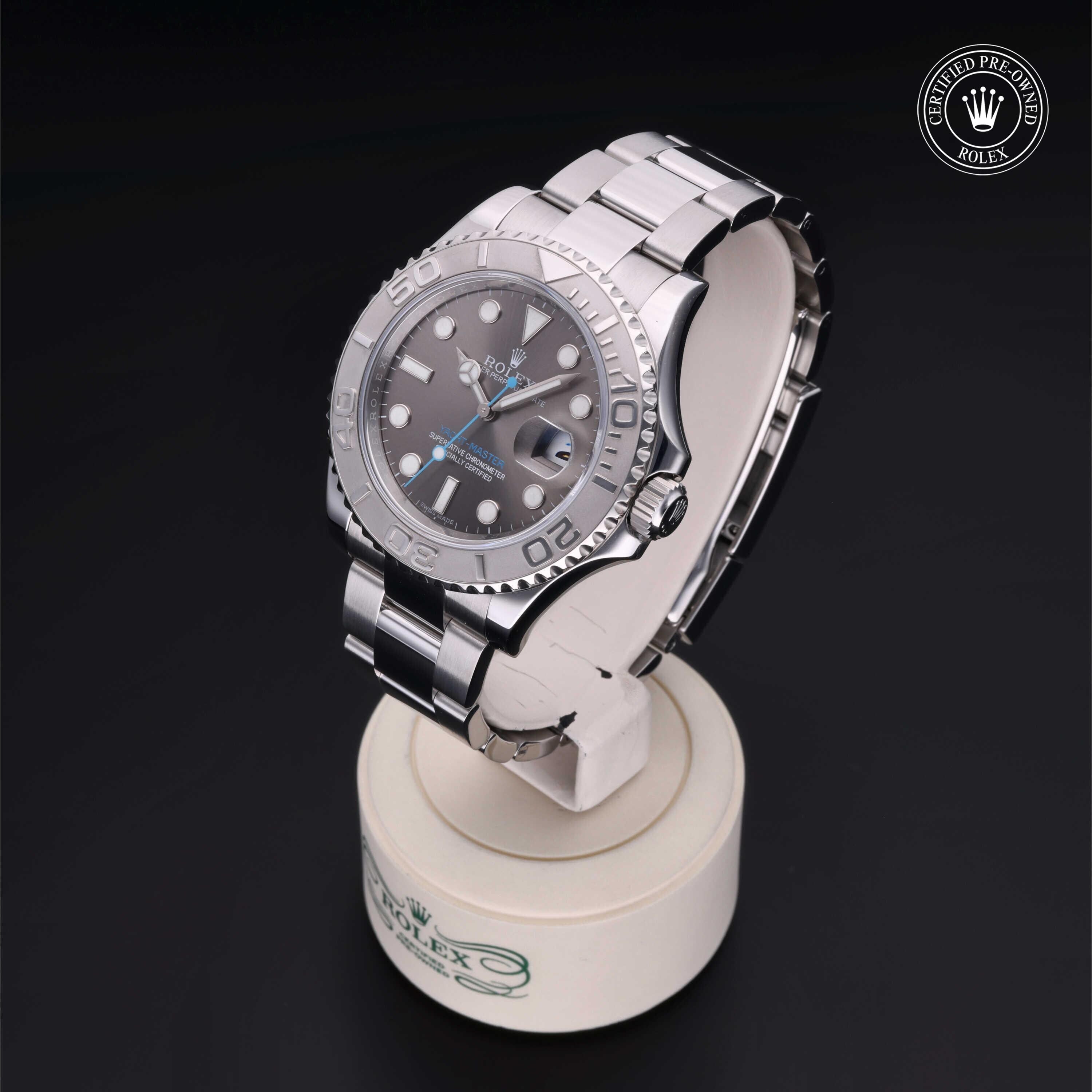 Rolex Certified Pre-owned Yacht-Master M116622-0003 front on black background
