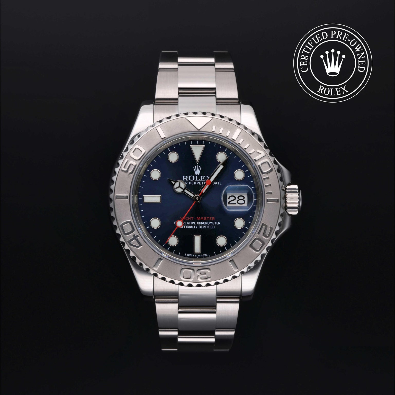 Rolex Certified Pre-owned Yacht-Master M116622-0001 front on black background